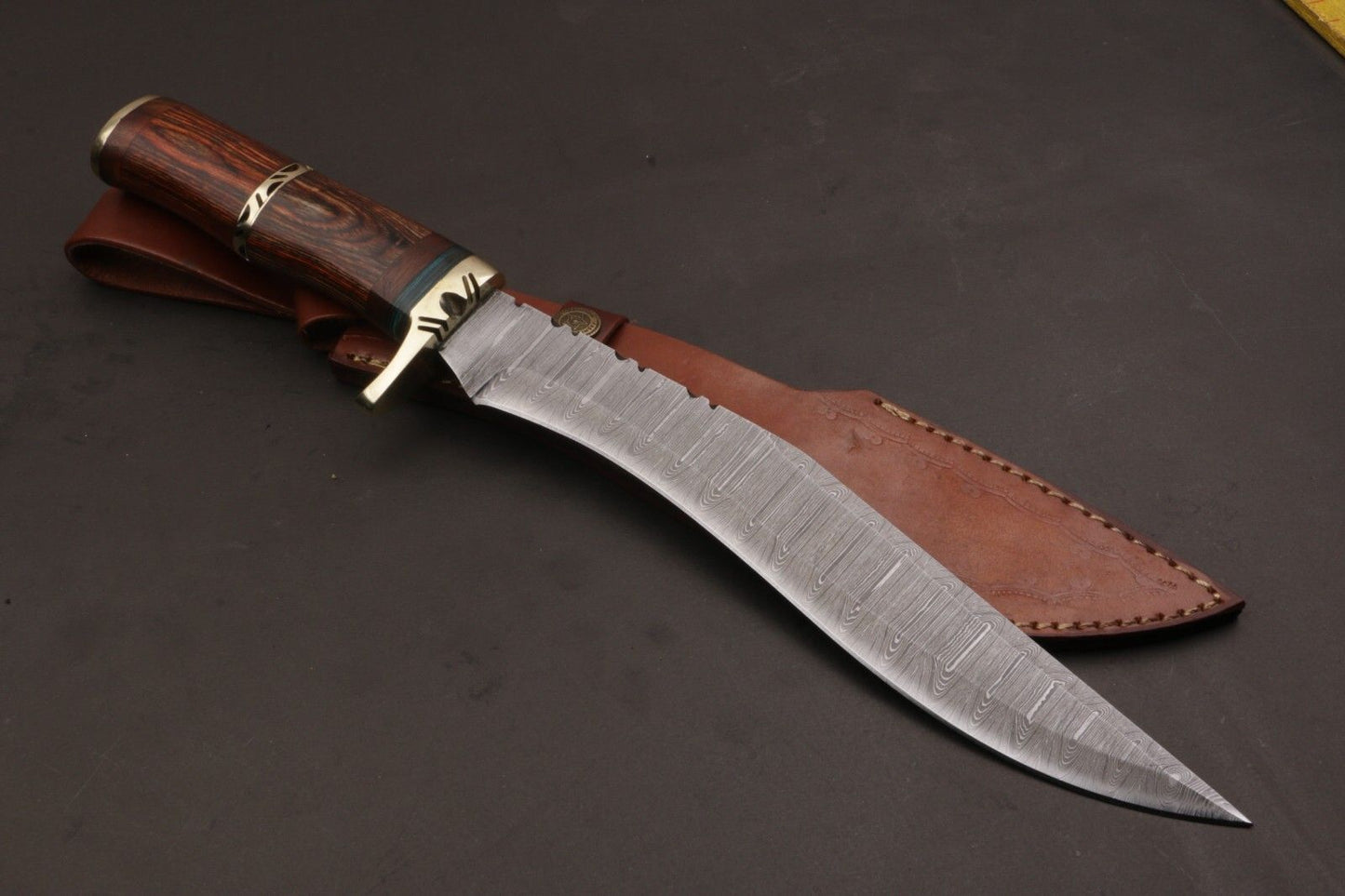 Heritage Forge 15.5 Inch Custom Handmade Twist Damascus Bowie Knife with Wood Handle