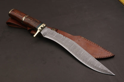 Heritage Forge 15.5 Inch Custom Handmade Twist Damascus Bowie Knife with Wood Handle