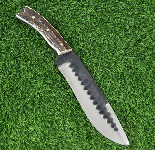 12" Custom Handmade D2 Steel Bowie Hunting Knife – Stag Antler Handle