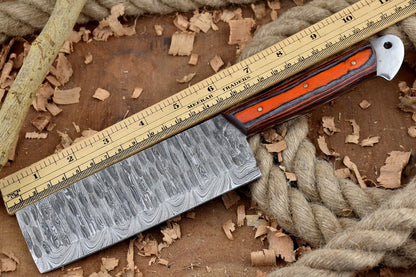 CUSTOM HANDMADE FORGED DAMASCUS STEEL KITCHEN CHEF CLEAVER KNIFE