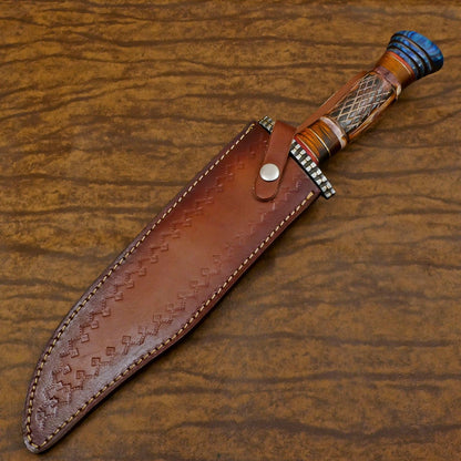 Heritage Forge Custom Forged Damascus Steel Bowie Hunting Knife Bone and Wood Handle