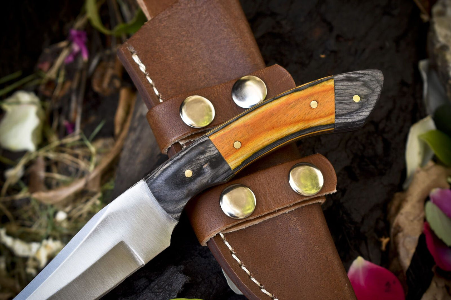 Custom Skinner Knife | AUS-8 Steel | Hardwood Handle & Wooden Bolster | 8.5" EDC Knife