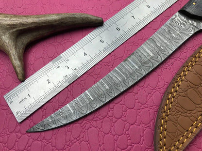 14" Handmade Damascus Fillet Knife Damascus Steel Fillet Knife W/Sheath