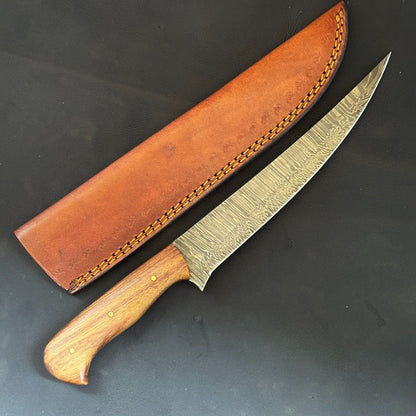 12" Damascus Steel Fillet Knife Handmade Kitchen & Fishing Knife with Wood handle