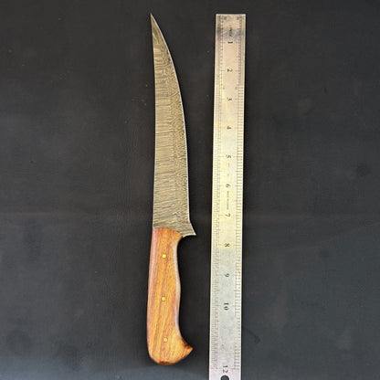 12" Damascus Steel Fillet Knife Handmade Kitchen & Fishing Knife with Wood handle