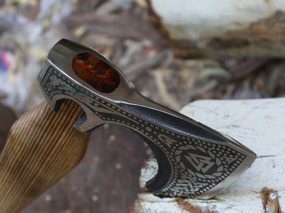 Viking Handmade Tomahawk with Ash Wood Handle and Leather Sheath