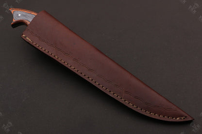 12.5" Damascus Fillet Knife Damascus Steel Fillet Knife With Pakka Wood Handle With Leather Sheath