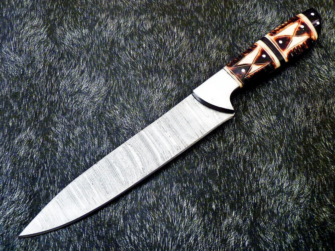 12" Professional Handmade Damascus Steel Chef Knife with Camel Bone Handle – Engraved
