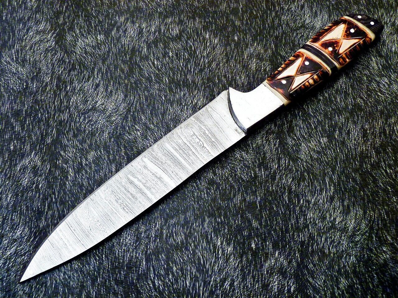 12" Professional Handmade Damascus Steel Chef Knife with Camel Bone Handle – Engraved