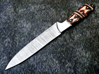 12" Professional Handmade Damascus Steel Chef Knife with Camel Bone Handle – Engraved