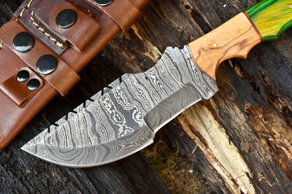10.0" Custom Handmade Damascus Steel Tracker Knife | Full Tang Hardwood Handle