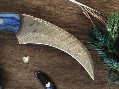9.5” Handmade Damascus Karambit Knife Premium Pakka Wood Handle With Sheath