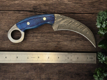9.5” Handmade Damascus Karambit Knife Premium Pakka Wood Handle With Sheath