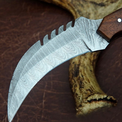 10"Handmade Best Karambit Knife Damascus Karambit Knife Double Edge With Wood handle