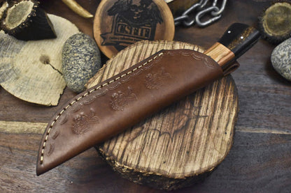 Twist Damascus Skinner Knife with Olive Wood Handle – Hand Forged EDC Hunting Blade