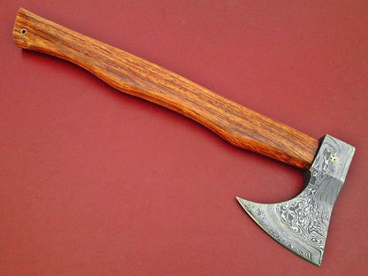 Custom Handmade Damascus Axe with Walnut Wood Handle – 16 Inch Full Tang