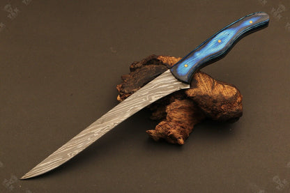 13" Hand Forged Damascus Fillet Knife Custom Fillet knife with Wood Handle