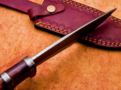 12" Custom Damascus Steel Bowie Knife with Camel Bone Handle – Camping & Hunting Blade