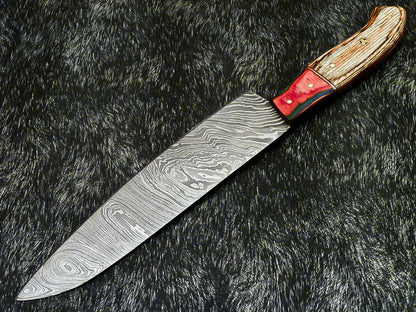 13" Professional Damascus Steel Chef Knife – Handmade Kitchen Knife with Hard Wood Handle