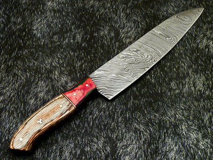 13" Professional Damascus Steel Chef Knife – Handmade Kitchen Knife with Hard Wood Handle