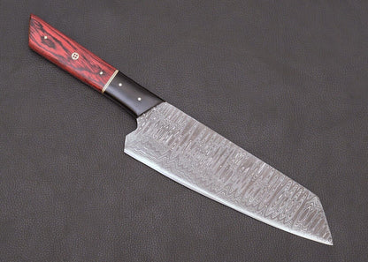 Custom Hand Forged Damascus Steel Japanese Bunka Style Kitchen Knife with Cover – Pakka Wood Handle