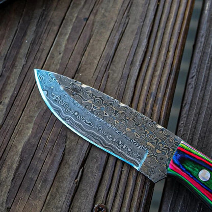 9 Inch Handmade Damascus Steel Bowie Knife with Rain Drop Wood Handle