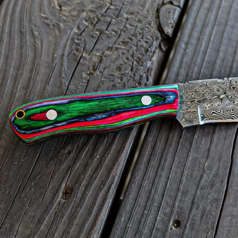 9 Inch Handmade Damascus Steel Bowie Knife with Rain Drop Wood Handle