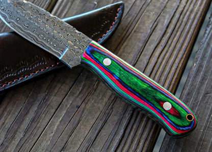 9 Inch Handmade Damascus Steel Bowie Knife with Rain Drop Wood Handle