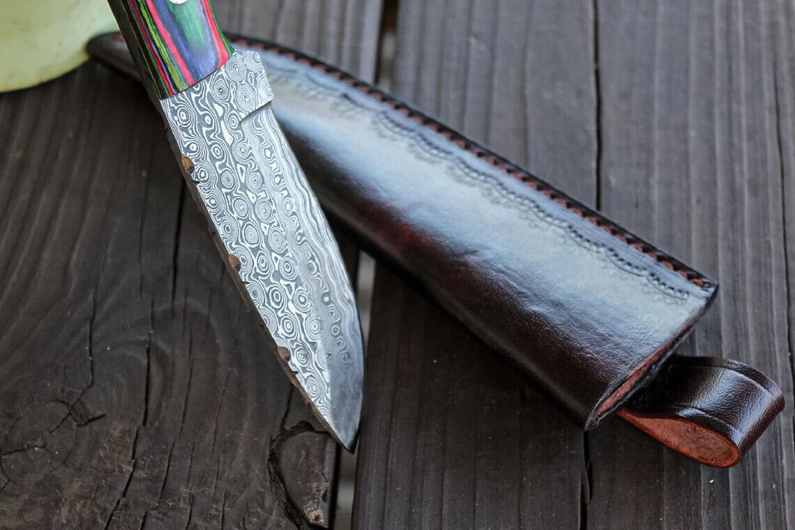 9 Inch Handmade Damascus Steel Bowie Knife with Rain Drop Wood Handle