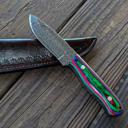 9 Inch Handmade Damascus Steel Bowie Knife with Rain Drop Wood Handle