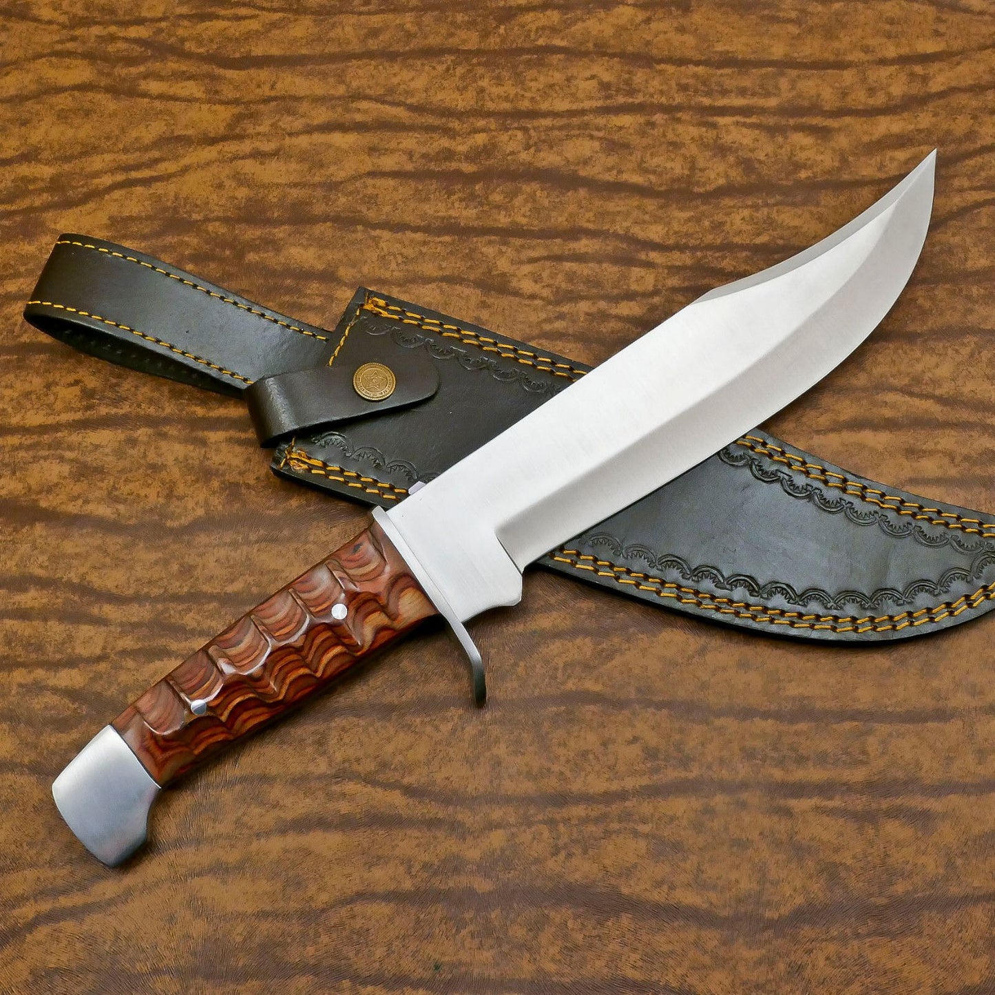 Handmade D2 Clip Point Bowie EDC Hunting Knife – Full Tang with Pakka Wood Handle