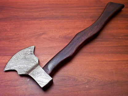 Handmade Damascus Steel Walnut Wood Tomahawk Hatchet Axe with Leather Sheath