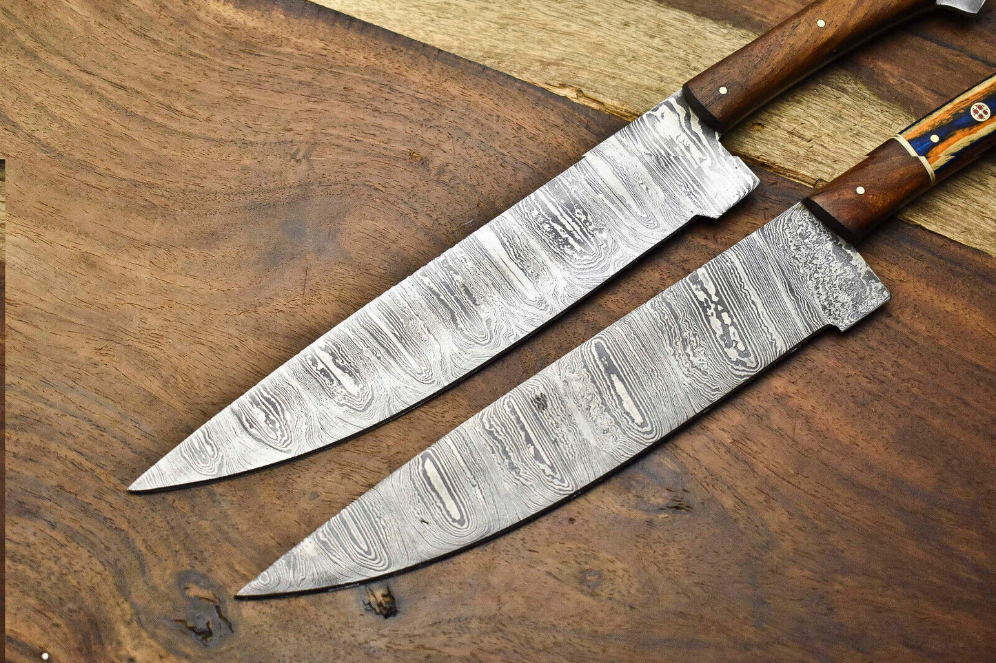 Lot of 2 Handmade Damascus Steel Chef Knives | Full Tang Kitchen Knive Set