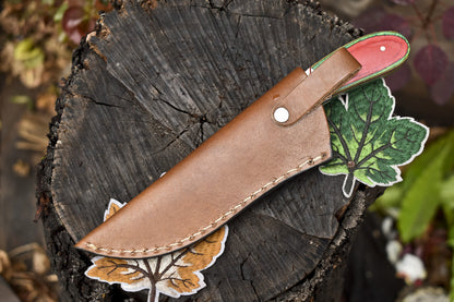 Twist Damascus Skinner Knife with Mixed Material Handle and Leather Sheath