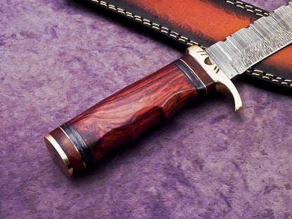 15 Inch Handmade Damascus Steel Bowie Knife with Natural Wood Handle by Heritage Forge