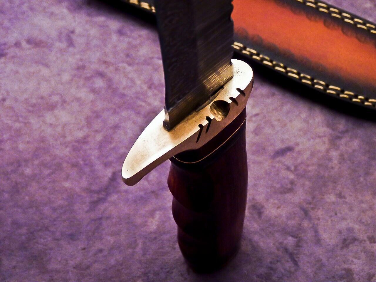 15 Inch Handmade Damascus Steel Bowie Knife with Natural Wood Handle by Heritage Forge