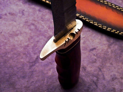 15 Inch Handmade Damascus Steel Bowie Knife with Natural Wood Handle by Heritage Forge