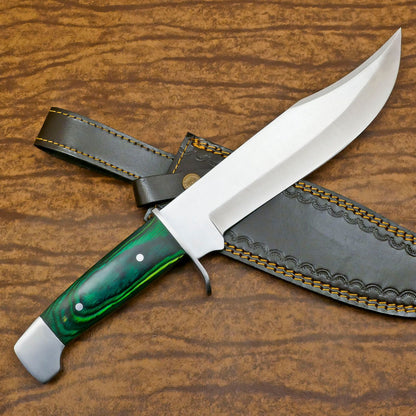 Handmade D2 Clip Point Bowie EDC Hunting Knife – 12" Pakka Wood Handle