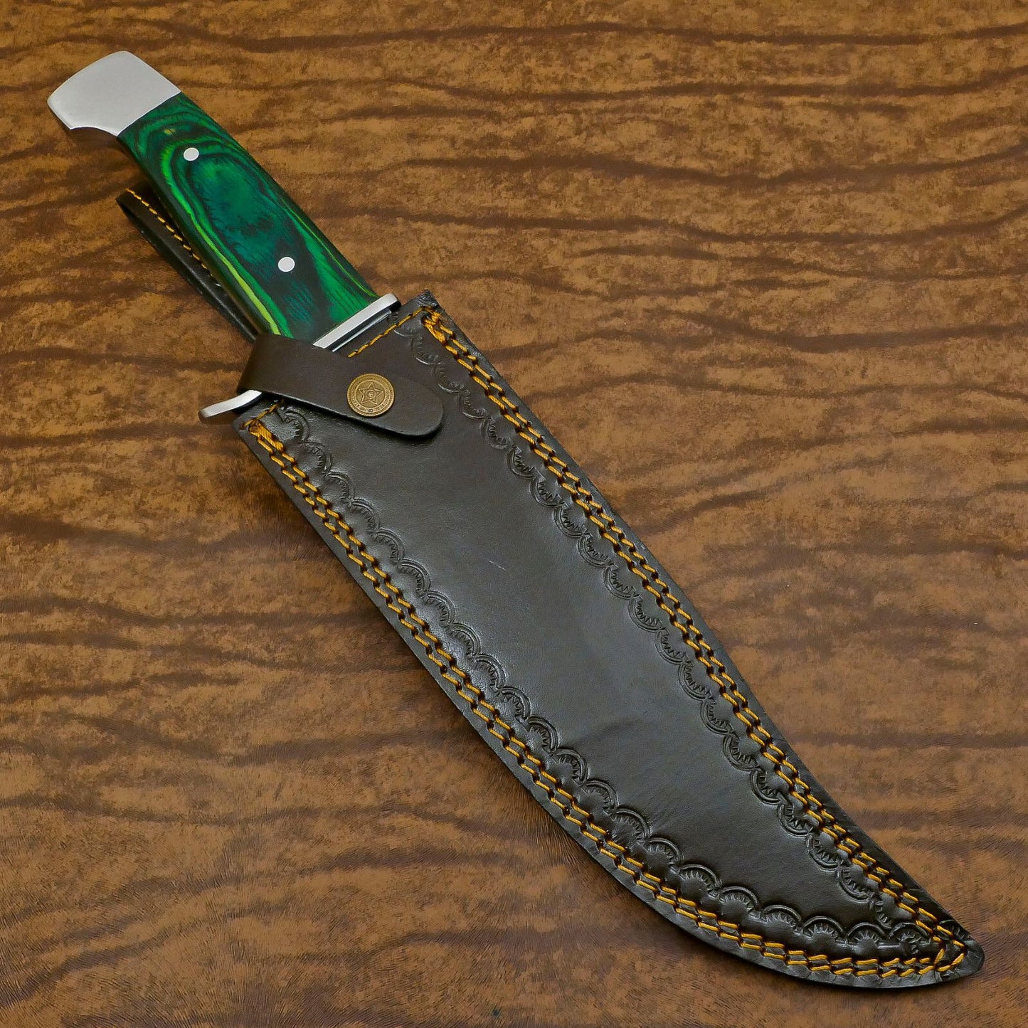 Handmade D2 Clip Point Bowie EDC Hunting Knife – 12" Pakka Wood Handle