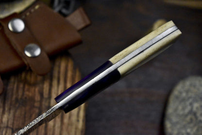 Forged Twist Damascus Skinner Knife with Bone Handle – Handmade Gift for Hunters