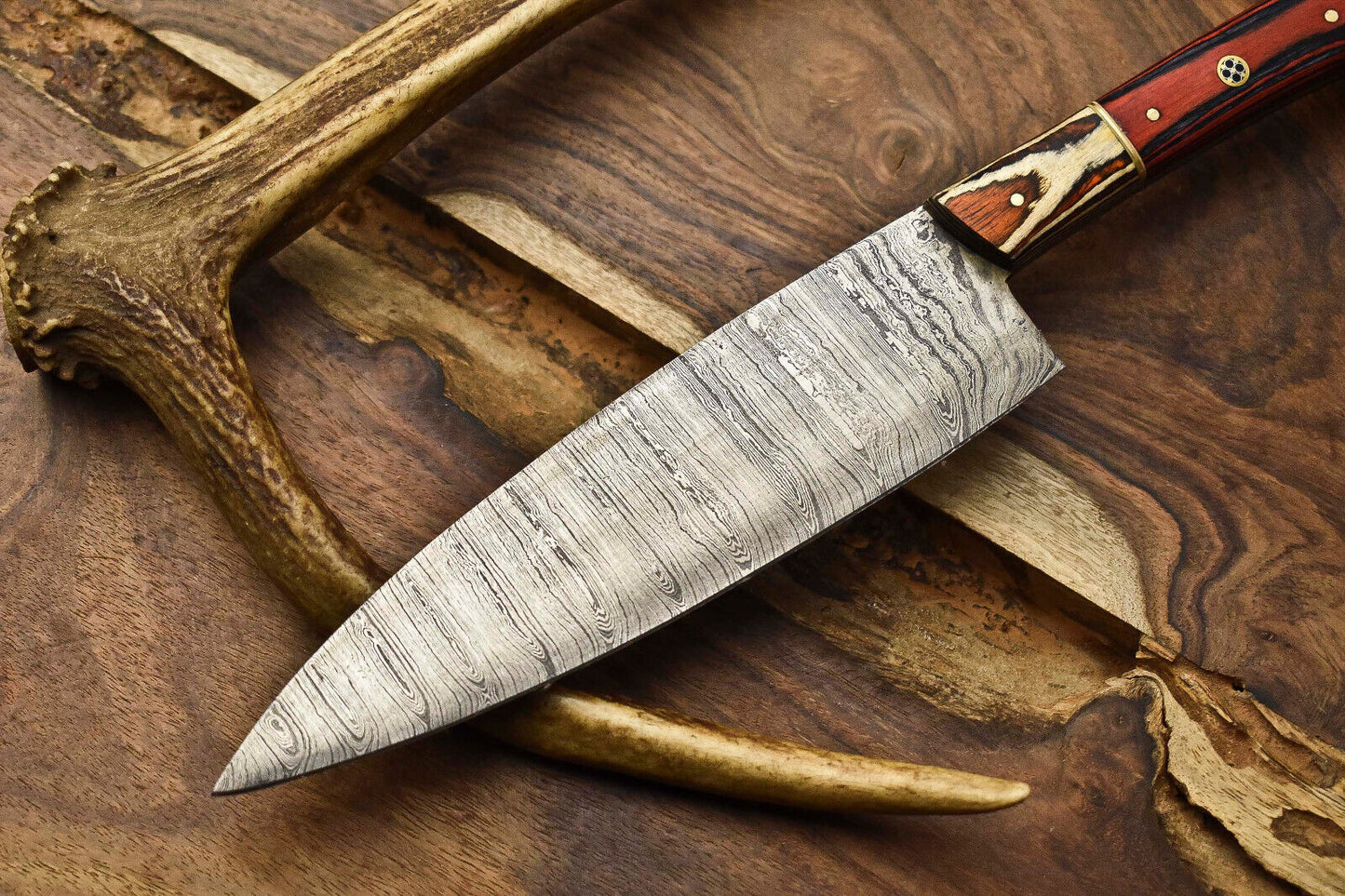 Premium Handmade San Mai Damascus Steel Chef Knife with Walnut & Resin Handle