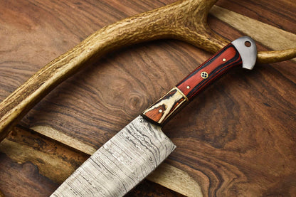 Premium Handmade San Mai Damascus Steel Chef Knife with Walnut & Resin Handle