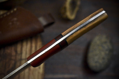 Forged Twist Damascus Skinner Knife with Hardwood Handle and Wooden Bolster – 8.5" Hunting and Fishing Blade