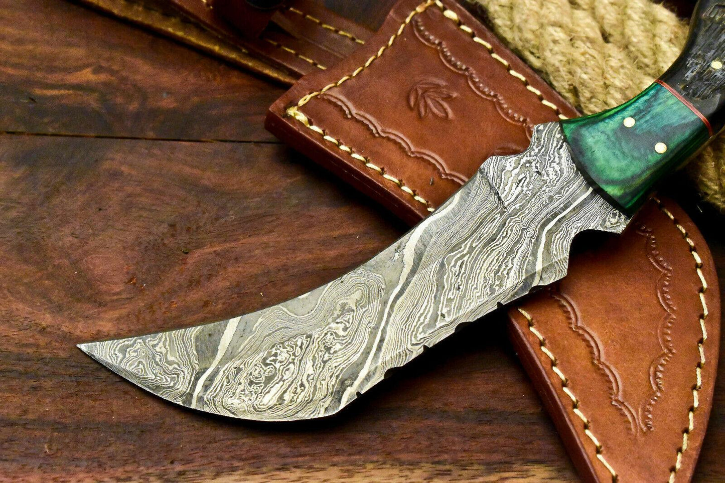 11" Handmade Damascus Karambit Full Tang Karambit Damascus Steel Knife With Ram’s Horn Handle