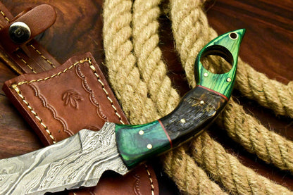 11" Handmade Damascus Karambit Full Tang Karambit Damascus Steel Knife With Ram’s Horn Handle