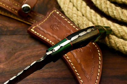 11" Handmade Damascus Karambit Full Tang Karambit Damascus Steel Knife With Ram’s Horn Handle