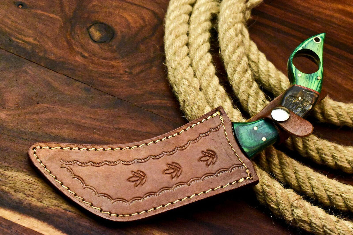 11" Handmade Damascus Karambit Full Tang Karambit Damascus Steel Knife With Ram’s Horn Handle