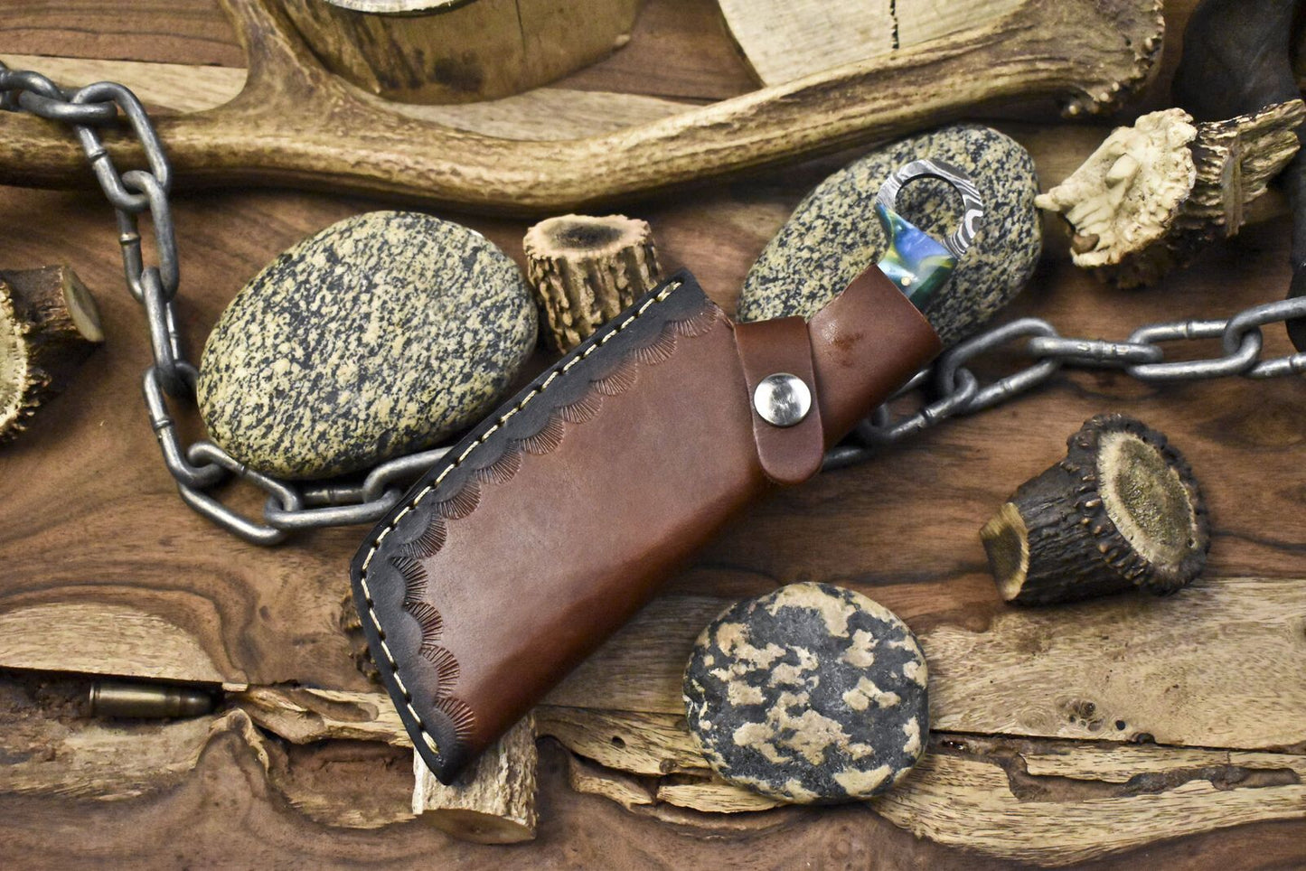 Forged Clever Chopper Axe Knife Twist Damascus Micarta Camping Unique with Leather Sheath