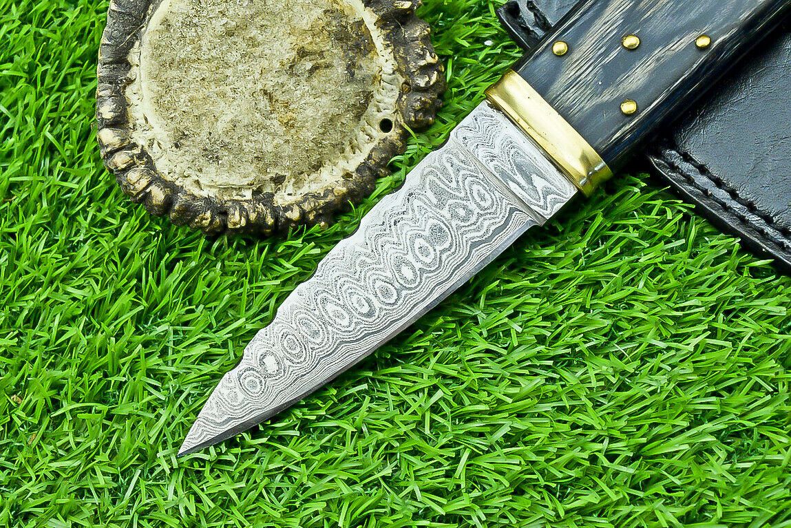 Heritage Forge 9 Inch Custom Damascus Steel Bowie Knife with Wood Handle and Brass Bolster