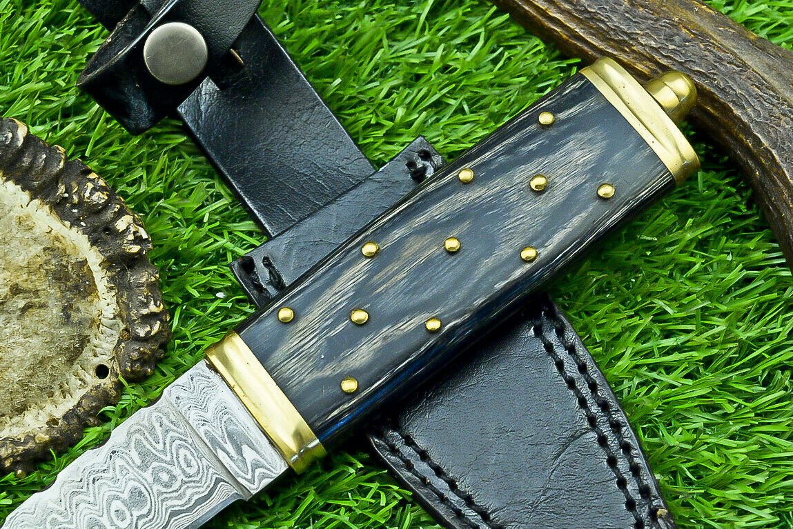 Heritage Forge 9 Inch Custom Damascus Steel Bowie Knife with Wood Handle and Brass Bolster